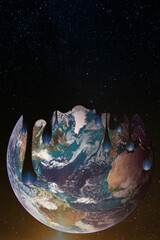 Wall Mural - night is dripping on the earth. day to night change. cover design conceptual collage, elements of th