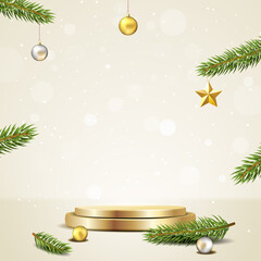 elegant christmas and happy new year mock up scene. podium shape for show cosmetic product display. 