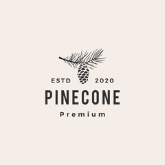 Poster - pine cone hipster vintage logo vector icon illustration