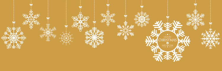Wall Mural - hanging snow stars banner for christmas greetings time