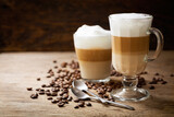 glasses of latte macchiato coffee