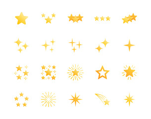 Wall Mural - stars flat glyph icons set. starry night, falling star, firework, twinkle, glow, glitter burst vecto