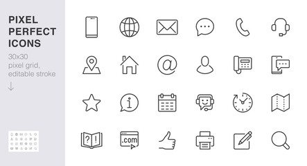 contact us line icon set. feedback, customer service, phone, email address, web site minimal vector 