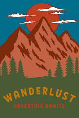 Wall Mural - camping flyers with mountains. Design element for poster, card, banner, sign. Vector illustration