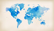 © negoworks - Blue world map on vintage paper background. watercolor style