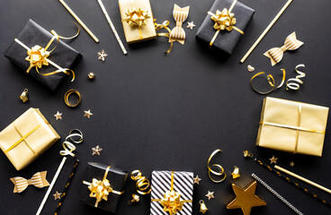 Wall Mural - merry christmas,xmas and new year celebration concepts with gift box and ornament in golden color on