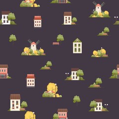 Wall Mural - seamless pattern small houses two floors