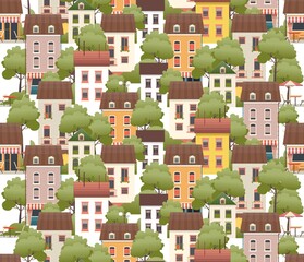 Wall Mural - seamless pattern small houses two floors