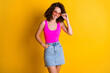 © deagreez - Portrait of her she nice attractive lovely cheerful cheery fashionable slender wavy-haired girl touching specs posing free time isolated on bright vivid shine vibrant yellow color background