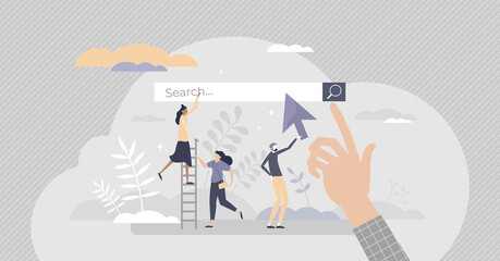 Search engine as web browser tool to find information tiny person concept