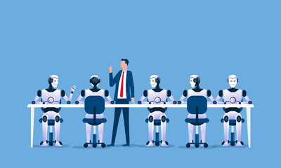 Wall Mural - businessman leader for meeting and work order for the robot team concept and flat design for artific