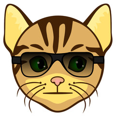 emoji with serious emotionless security cat wearing dark glasses that symbolize respect and authority, simplistic facial expression vector illustration, simple hand drawn emoticon