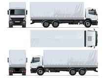 Vector Awning Flatbed Truck Mockup Isolated On White Background