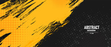 Black And Yellow Abstract Background With Brushstroke And Halftone Style.	

