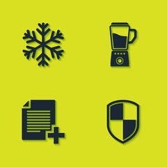 Sticker - Set Snowflake, Shield, Add new file and Blender icon. Vector.