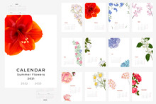 2021, 2022, 2023 Calendar Template With A Floral Theme