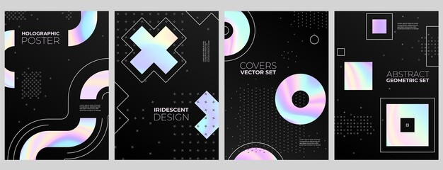 Wall Mural - Holographic cards template. Gradient cover, crystal liquid hologram poster. Abstract trendy metallic flyer, modern stylish vector template. Illustration card with futuristic holographic gradient