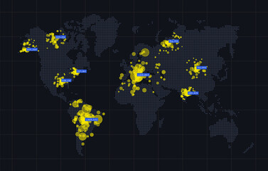 big data cluster map. global data. cluster analysis visualization. activity world map. technology sp