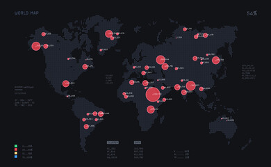 world map big data visualization. abstract data on map. global activity monitoring. heatmap of clust