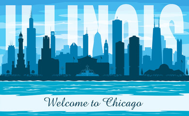 Wall Mural - Chicago Illinois city skyline vector silhouette