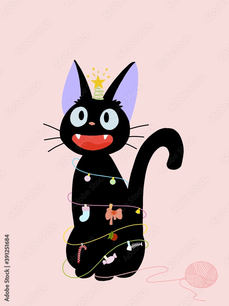 Ilustração Jiji cat in Christmas's day do Stock | Adobe Stock