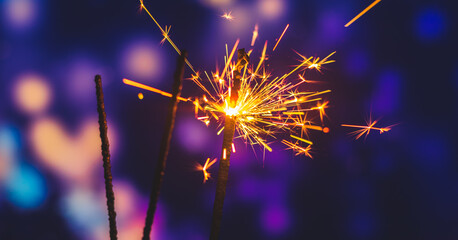 Christmas and new year celebration, photo banner with sparklers