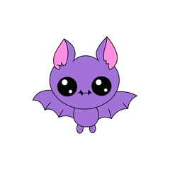 Wall Mural - vector graphic illustration of kawaii cute purple bat mascot