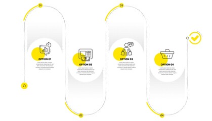 Wall Mural - atm, vip shopping and statistics timer line icons set. timeline process infograph. shopping basket s