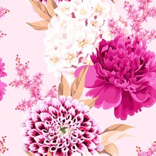 Vector Seamless Pattern With Pink Vintage Flowers