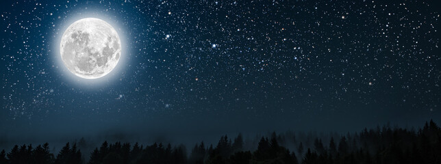 Wall Mural - mountain. backgrounds night sky with stars and moon and clouds.