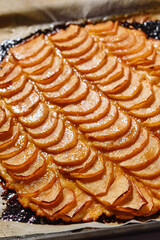 Wall Mural - Homemade French Apple Tart or Pie on baking tray