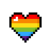Pixel Pride Rainbow Heart Icon. Clipart Image Isolated On White Background.