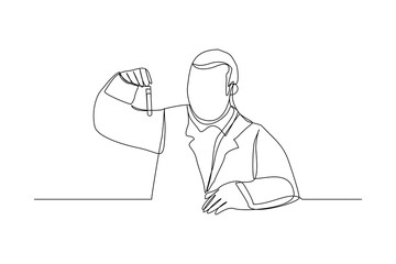 Wall Mural - continuous line drawing of male scientist analyze formula on laboratory tube. one line concept of me