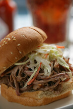 Close Up Of Pulled Pork Sandwich