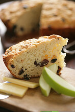 Irish Soda Bread Slice With Cheese And Apple Pieces