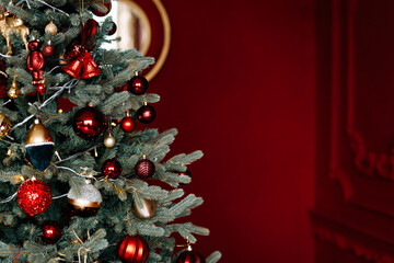 Beautiful Christmas tree with festive decor, close-up