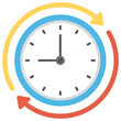 
A flat design icon of wall clock with circular arrows, time processing concept
