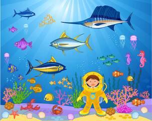 Wall Mural - Fish swimming under the sea