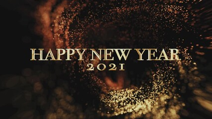 Wall Mural - 4k animation. happy new year greetings video card with shining golden bokeh particles on a backgroun