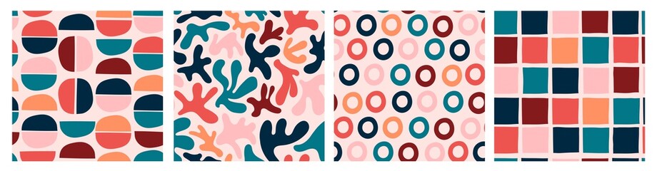 Wall Mural - various colored abstract shapes. set of four colorful abstract seamless patterns. background, wallpa