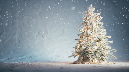 Christmas background with Christmas tree. Beautiful Christmas tree with falling snowflakes