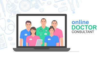 Wall Mural - online consultation doctor. consultation to the doctor via laptop. online medical consultation and s