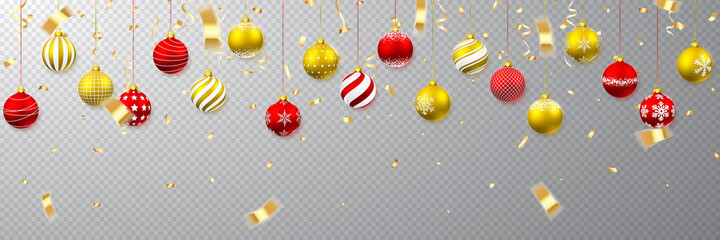 Wall Mural - festive christmas or new year background. christmas tree branches and xmas red ball. vector illustra