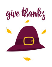 Thanksgiving Card With Hat Isolated, Vector Illustration