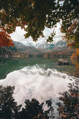 Sticker - Vertical shot of the Lago di Tovel lake of Italy in autumn