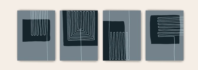 Sticker - Set of abstract creative minimalist art composition with geometric elements.