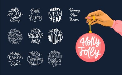 Wall Mural - Merry Christmas and Happy New Year lettering design. Winter holidays quotes.