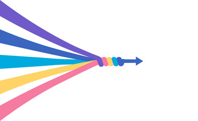 the abstract concept of teamwork, partnership, merger, alliance. many multi-colored lines merge into