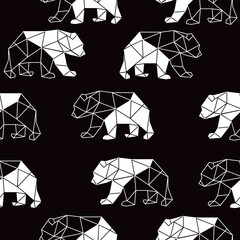Geometric bear walking. Vector seamless pattern illustration.