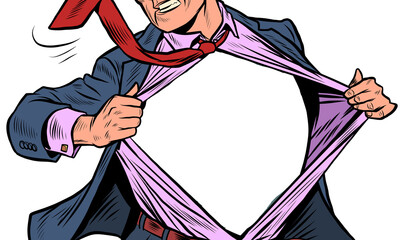Superhero businessman tearing the suit